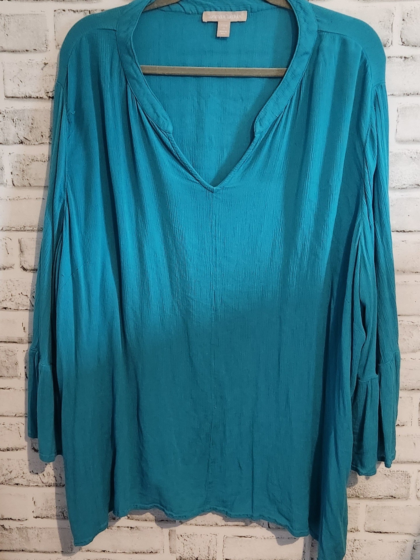 Woman Within Teal V-Neck Long Sleeve Tunic